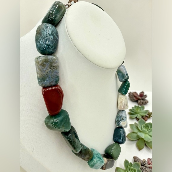 Massive Chunky Multi Agate Nugget Statement Necklace 16” 154g Natural Stone Boho - Picture 8 of 17